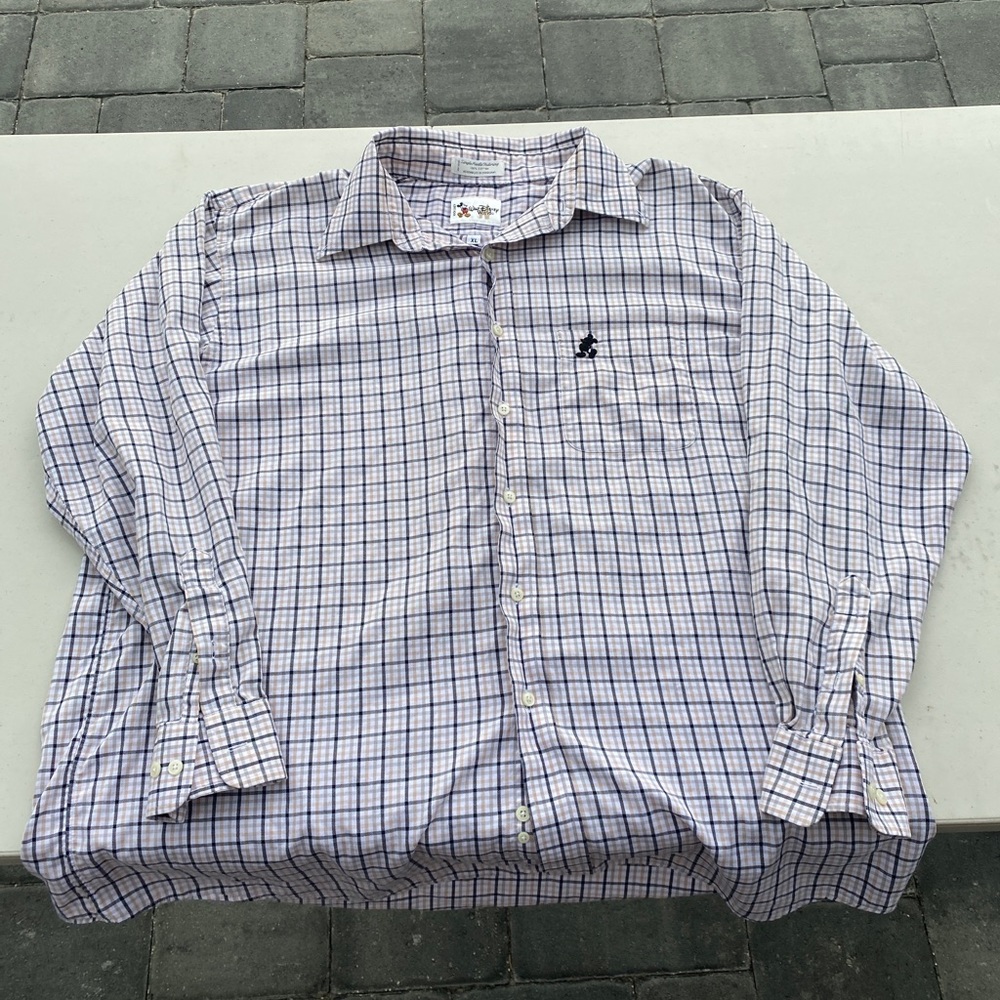 Walt Disney World White Plaid Button Up Mickey Mouse Dress Shirt Men’s XL Pocket